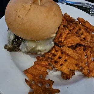 Shroom burger &amp; Addictive Sweet potato fries