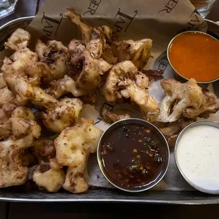 Cauliflower Wings, Side Buffalo Sauce, Side Sweet Chili Garlic &amp; ranch