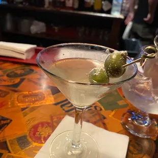 Dirty Martini, Vodka, Blue Cheese stuffed olives. Comes with a chilled sidecar. A drink you have to get at the tap.