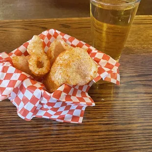 Fried pork skins and a Coors light