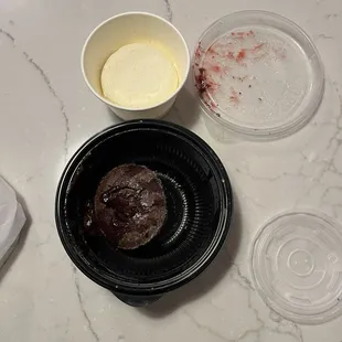 Chocolate lava cake and vanilla ice cream