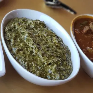 Saag Paneer and Lamb Zafrani? Forgot the name but starts with Z on the chef special.