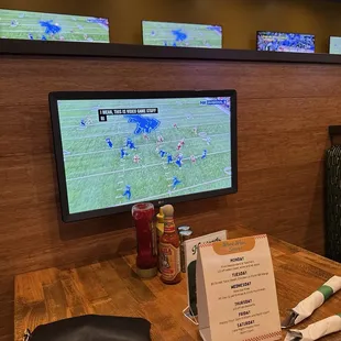 Booth with tv.