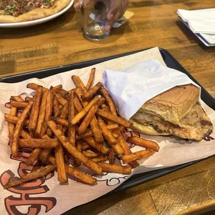 Chicken Smash Burger w/ Sweet Potato Fries