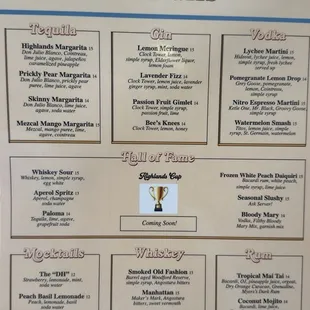 Cocktail menu