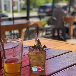 two glasses and a drink