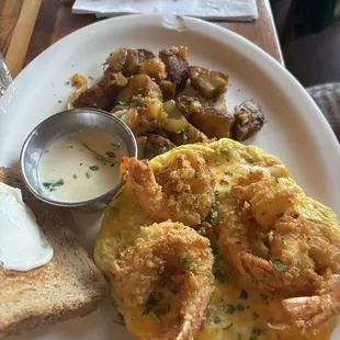 Open Face Fried Shrimp Omelet