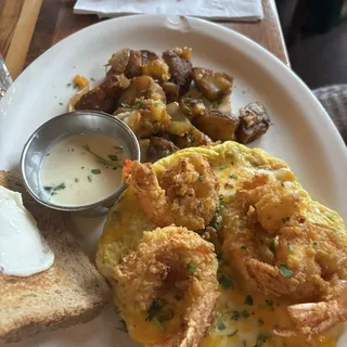 Open Face Fried Shrimp Omelet