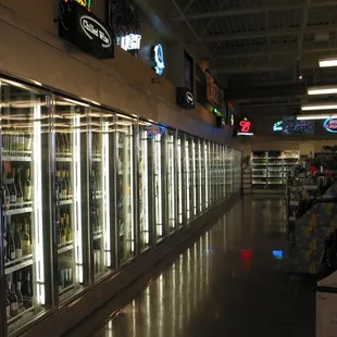 A picture of our beer cooloer. We sell over 150 different beers!