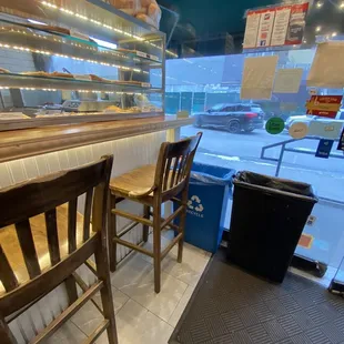 the counter and chairs