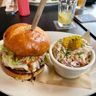 Thai Chili Pineapple Burger with Cole Slaw sub.