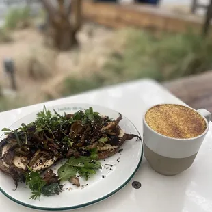 Maitake Tahini Toast &amp; Cobra Latte (Golden Milk Latte)