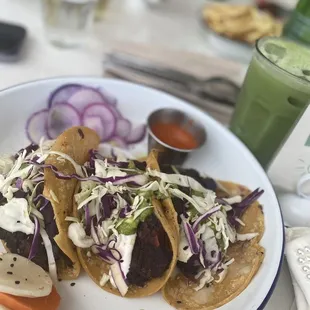 Sweet potatoe tacos &amp; Iced Matcha Latte