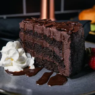 a slice of chocolate cake on a plate