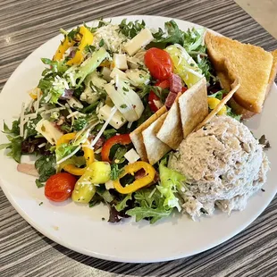 Italian chop salad with a scoop of tuna salad