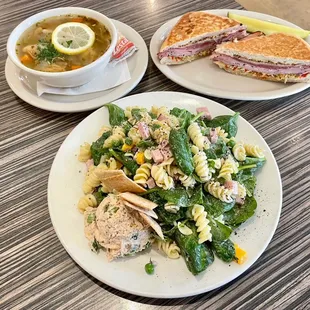 Spring chicken soup, Big EZ muffuletta, Not Your Momma's macaroni salad