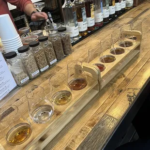 a row of tasting glasses