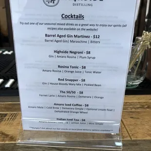 Cocktails menu (September 2021)