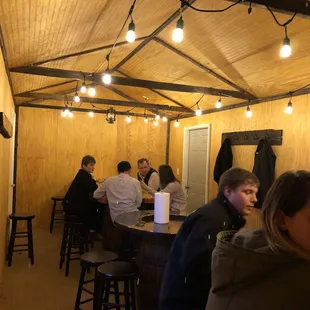 Inside of the shed. Bring your own food and games! Some card games provided