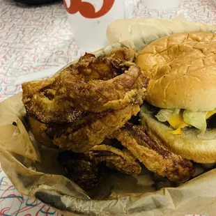 a burger and fries