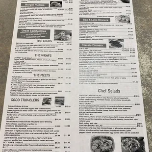 the menu for the restaurant