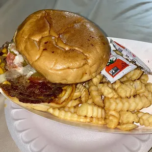 Double meat hamburger w fries...