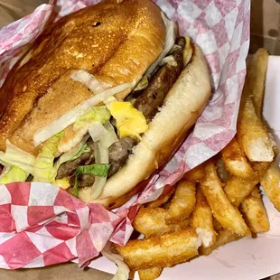 Highway Grill Homestyle Hamburger...Double meat w cheese w fries