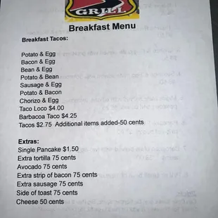Breakfast menu...