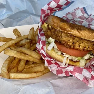 Chicken fried steak burger w fries...
