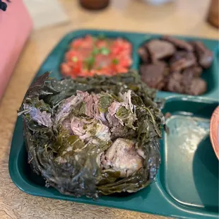 Inside of the pork laulau--filled with pork!