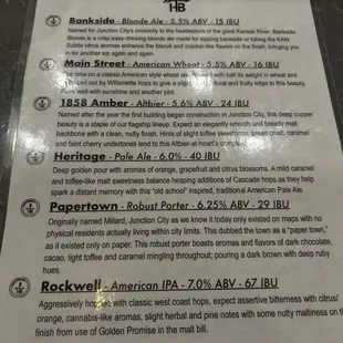Beer menu