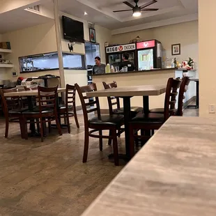 tables and chairs in a restaurant