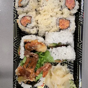 Spider roll, spicy crunchy roll