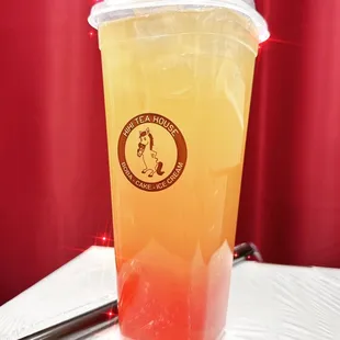 Mango tea with strawberry jelly