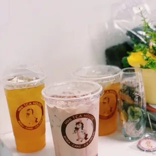 Strawberry Milk Tea, Oolong Tea, &amp; Honey Tea