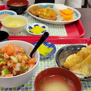 Curry Donkatsu ($12) &amp; Poke Bowl ($15)