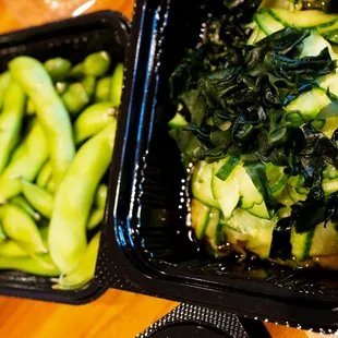 edamame and seaweed/cucumber salad