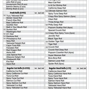 Ayce order back paper