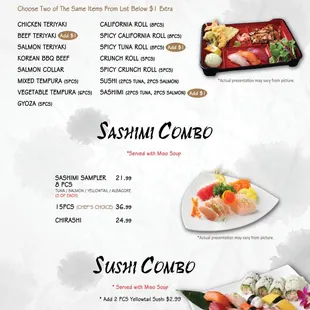 menu, sushi and sashimi