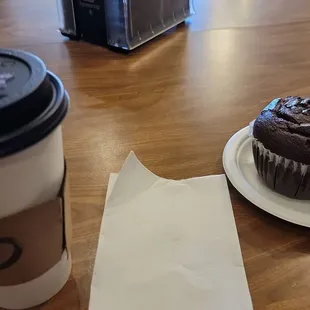 House blend coffee with awesome chocolate muffin.