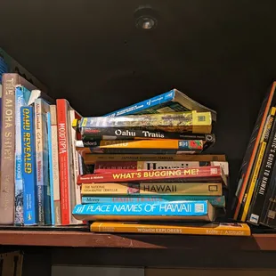 a book shelf full of books