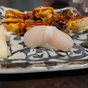 Scallop nigiri and Las Vegas Roll