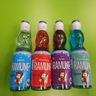 Ramune (Japanese Sprite) Original,  Strawberry,  Grape,  Blue Hawaii