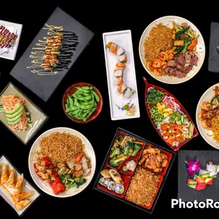 a variety of asian food