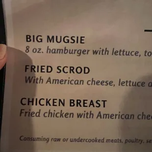 Extensive menu with some selections I've never heard of