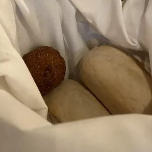 Complimentary bread and hush puppies