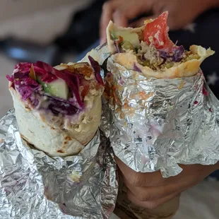 My wife and I enjoying some high-quality falafel wrap