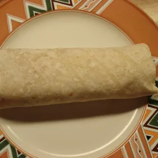 A burrito on a full sized plate