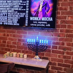 a bar with a brick wall