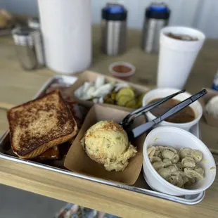 Brisket , Turkey , Mac and Cheese , Beans and toast .
